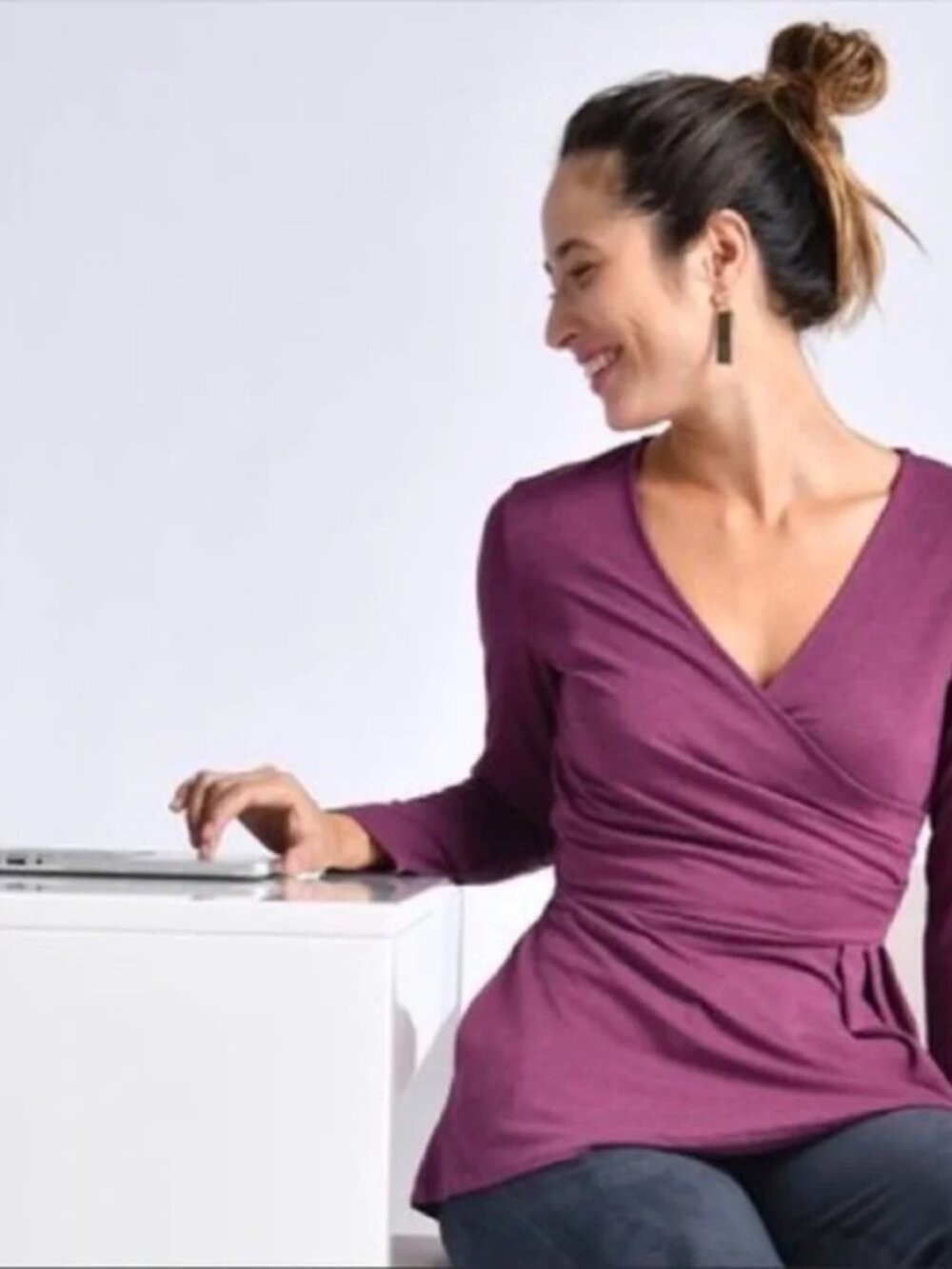 Betabrand Pose Peplum Wrap Top Size Large L Purple Berry - Picture 11 of 12